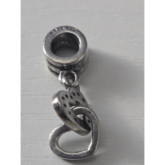 Pandora Interlocking Love Heart Sterling Silver Dangle Bead Charm 791242CZ - Picture 3 of 6